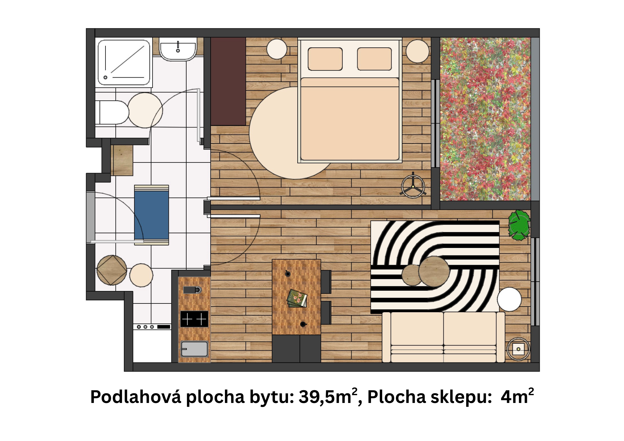 2D půdorys dispozice moderního bytu